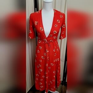 Anthropologie Faithful The Brand Floral Red Wrap Dress | Size 2